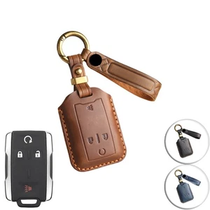 Genuine Leather Car Key Fob Case Cover For Chevy Sierra Silverado Tahoe For GMC - Picture 1 of 13