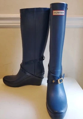 BOTAS HUNTER ANDORA AZUL CUÑA HEBILLA LLUVIA TALLA 7 Foto 1 de 4