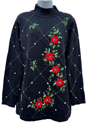 VTG Victoria Jones Size M Pullover Ugly Christmas Sweater Embroidered Beads - Image 1 of 4