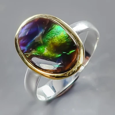 Handmade 8 ct+ Natural Ammolite Ring 925 Sterling Silver Size 8 /R441047 - Image 1 of 4