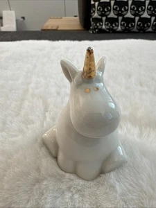 Kleines Einhorn Moppel Figur Weiß Glas Goldenes Horn - Bild 1 von 5
