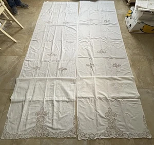 Coppia Di Tendoni In Lino E Cotone Con Pizzo Burano 300 × 80 Cm ￼ - Picture 1 of 5