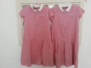School Uniform Red Pleated Gingham Dress Easy Iron x 2 Size 12 - Picture 1 of 3