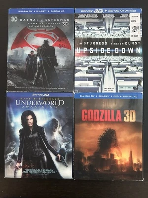 4x 3D Blu-ray 3-D Complete Slipcovers Underworld Godzilla Batman Superman Upside - Image 1 of 4
