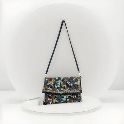 FELTED WOOL CREWEL EMBROIDERED COLORFUL FLORAL FOLD OVER CROSSBODY CLUTCH BAG - Image 1 of 4