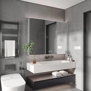Botiquín de aluminio, mueble con espejo de baño con 3 luces LED de desempañamiento - Imagen 1 de 20