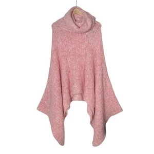 By Anthropologie Funnel Turtleneck Oversized Pink Poncho One Size Wool Blend - Picture 1 of 15