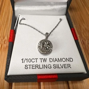 STERLING SILVER Diamond Pendant Necklace 1/10 CTTW 18" Beautiful Orig $124 New - Picture 1 of 6