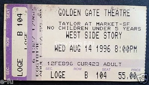 #2 WEST SIDE STORY Authentic Concert Ticket Stub August 1996 Golden Gate Theater - Picture 1 of 2