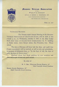 1907 Flieger zum 29. Treffen der Freimaurer-Veteranenvereinigung San Francisco CA - Bild 1 von 1