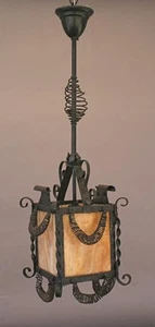 1920s Wrought Iron Pendant Lantern Slag Glass Fits Spanish Revival Tudor (4748) - Picture 1 of 3