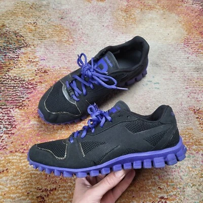 REEBOK 女式 8 黑色紫色 RealFlex SmoothFlex CushRun 跑步运动鞋 — 第 1/4 张图片