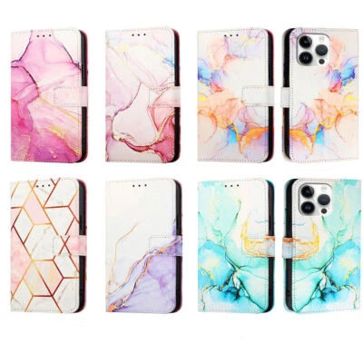 Strap Marble PU Leather Card Wallet Phone Case For iPhone 15 16 Pro Max SE 4 - Image 1 of 4
