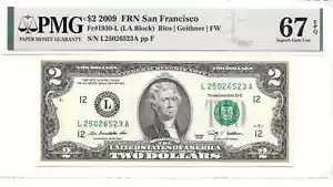 2009 San Francisco $2 FRN (LA Block) PMG 67 EPQ Superb Gem Uncirculated - Picture 1 of 15