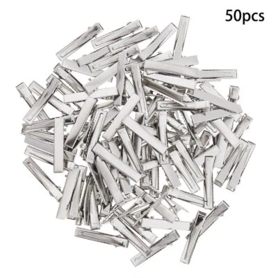 50 Small Silver Crocodile Alligator Bow Blank Metal Barrette Hair Clips 40MM UK