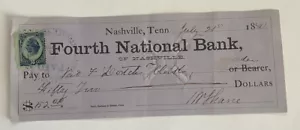 Cheque de colección $52 1880 ~ Cuarto Banco Nacional ~ Nashville, Tennessee Nueva York - Imagen 1 de 3
