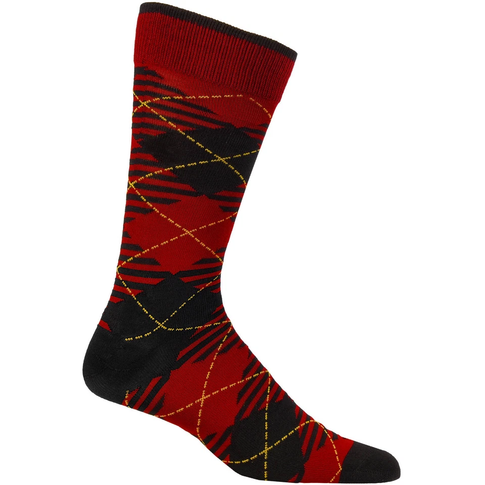 Para Hombres George Moda Crew Vestido Calcetines Rojo/Negro Cuadros Argyle 1 Par Talla 6-12 Foto 1 de 4