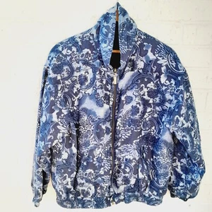 Vintage EVR 100% Silk Print Jacket Zip Up 80s 90s Style Sz:M - Picture 1 of 9