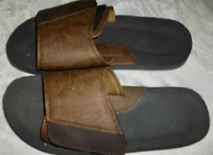 Men's diabetic leather flip over casual shoe open toe strap brown size 13 - Picture 1 of 3