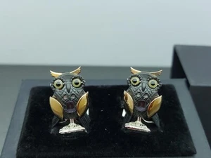 Deakin & Francis Gold Plated Moving Owl Black Cufflinks - Picture 1 of 5