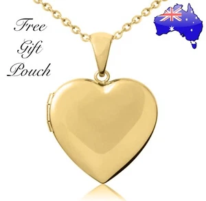 Gold Plain Love Heart Photo Picture Memory Locket Pendant Necklace Women’s Gift - Picture 1 of 5