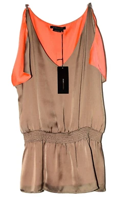 Blusa BCBGMAXAZRIA Caqui Neón Coral Satinado Cintura Elástica Talla S Nueva con Etiquetas Precio de venta sugerido por el fabricante $180 Foto 1 de 4