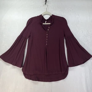 Free People Bell Sleeve Top Women’s Sz Small Burgundy Red Boho Peasant - Picture 1 of 6
