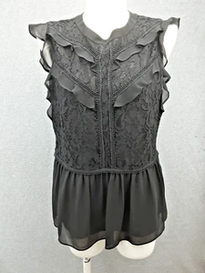 Review Size 16 Feminine Black Lace High Neckline Chiffon Detail Top - Bild 1 von 12