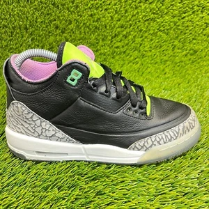 Nike Air Jordan 3 Retro Boys Size 5.5Y Black Green White Athletic Shoes Sneakers - Picture 1 of 10