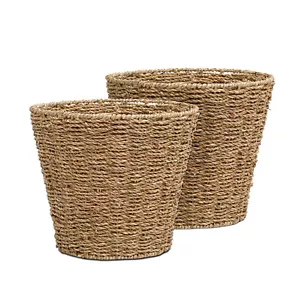 Waste Paper Bin/Basket/Storage - Ideal For Home, Office Set of 2 Seagrass Round - Picture 1 of 7