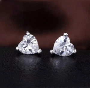 Sparkle Love Heart CZ Gem 925 Sterling Silver Stud Earrings Women Girl Gift UK - Picture 1 of 7