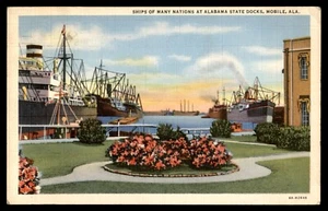 Postkarte Schiffe von Nationen in Alabama State Docks, mobil, AL LEINEN VERSCHICKT 1942 - Bild 1 von 2