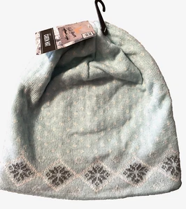 Womens Field & Stream Knit Beanie Lined Cabin Hat Teal White Gray New - Picture 1 of 2