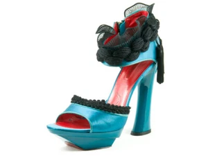 Neu Cesare Paciotti Satin-Sandalen oben türkis Größe EU 38 US 8 Rt 625 - Bild 1 von 7