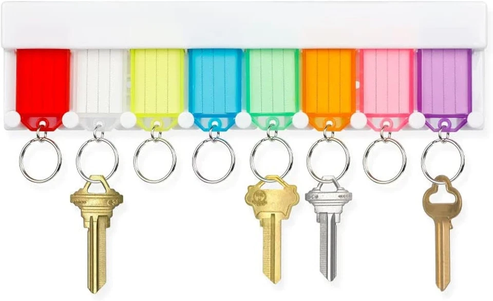 Uniclife Key Tag Rack With 8 Assorted Colors Tags Wall Mounted