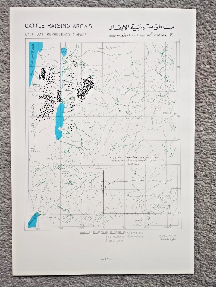 1973 Vintage Government Map of Jordan : Cattle Raising Areas - Image 1 of 1