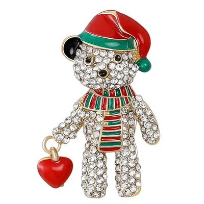 Broche prendedor de oso de Navidad - joyas navideñas de cristal de diamantes de imitación, regalo de sombrero de Santa Foto 1 de 4
