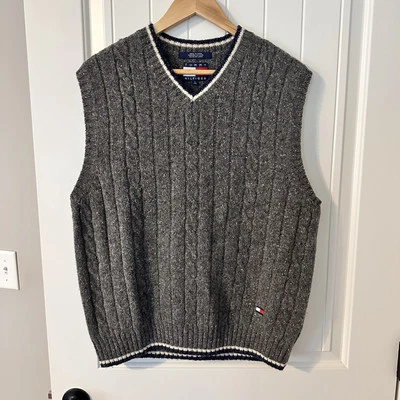 Vintage Tommy Hilfiger Wool Blend Vest Gray Logo Pullover Y2K Men’s Size Large - Image 1 of 4
