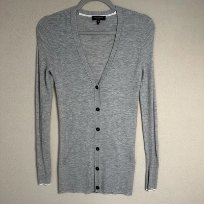 Cárdigan suéter Rag & Bone para mujer XS gris cachemir acanalado cuello en V botón L/S Foto 1 de 4