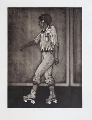 Christine Arweiler Auf Rollschuhen Original Radierung  signiert - Bild 1 von 3