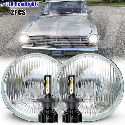 Pair 7inch Round LED Headlights Hi/Lo Beam For Chevrolet Chevy II 1964-1967 - Изображение 1 из 4