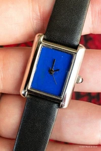 Reloj de cuarzo Tank para mujer - Pintado a mano esfera azul Easy Klein - Único en su clase - Imagen 1 de 9