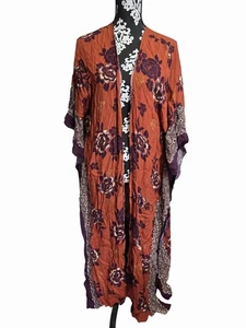 Kimono Oddi arancione bruciato e viola floreale aperto davanti donna taglia unica 100% rayon - Foto 1 di 5