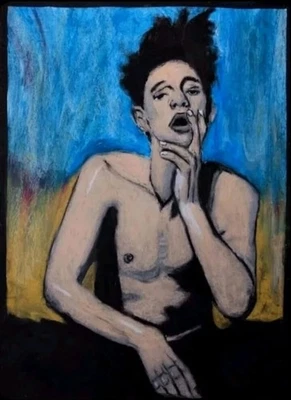 Portrait Man Gemälde Papier A4 Ölpastell Kunst, Oil Pastel  Art Paper A4 - Bild 1 von 3