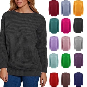 Ladies Knitted Sweater Top Long Sleeve Over sized Chunky Knit Baggy Jumper - Picture 1 of 36