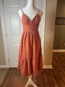 Jessica Simpson Women's XS Orange Tiered Strappy Sweetheart Linen Bl Maxi Dress - Picture 1 of 4