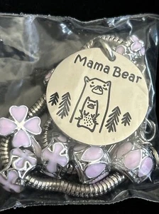 Mama Bear QUOTE PENDANT CHARM BRACELET WITH PINK Charms - Imagen 1 de 1
