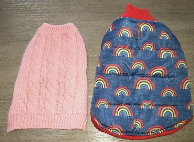 female RAINBOW WINTER COAT blue red size SMALL pet canine PINK KNIT SWEATER 2 PC - Image 1 of 2