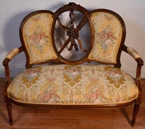 1910 Antique French Louis XV carved Walnut Loveseat spring-seat & New Upholstery - Picture 1 of 11