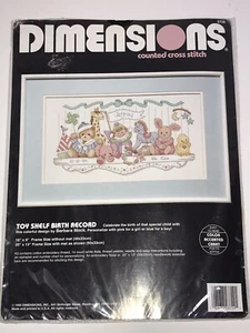 DIMENSIONS counted cross stitch "Toy Shelf Birth Record" #3729 New 16”X9” 1992 - Picture 1 of 6